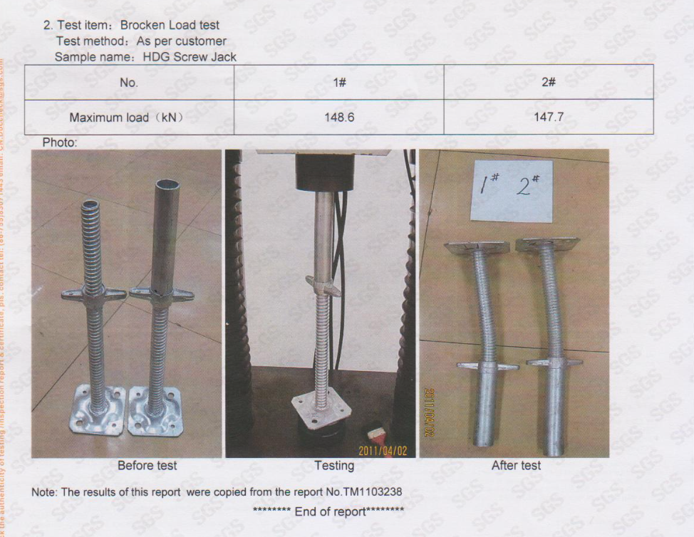Scaffolding Levelling Jacks LoadingTest 